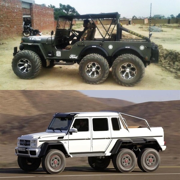 A modified version of Willys Jeep now converted into a 6x6 in India