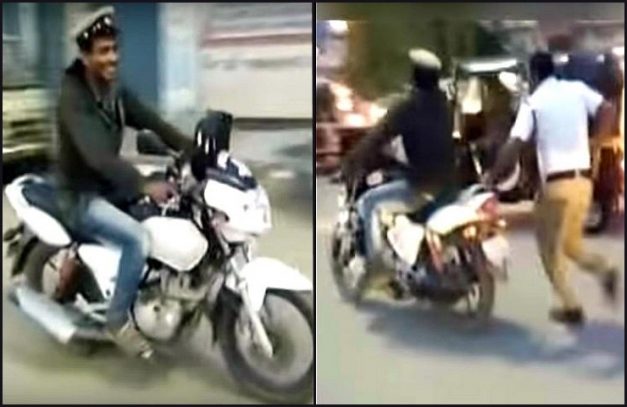 inebriated-man-stole-policemans-motorcycle-cap-hassan-karnataka