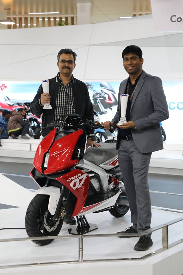 TVS Creon electric scooter showcased at 2018 Auto Expo